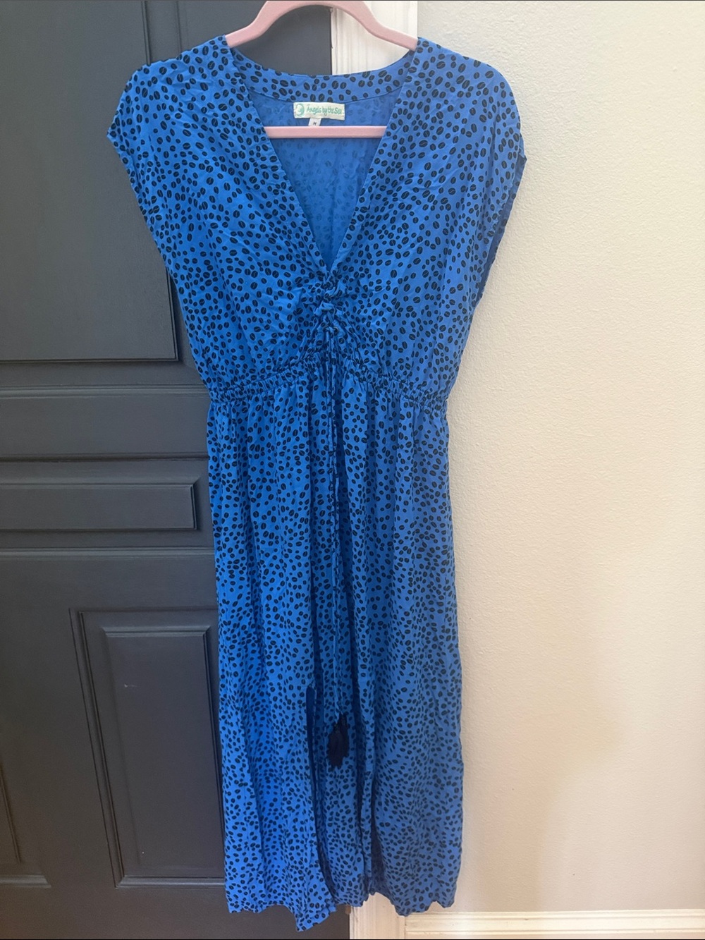 Angie Blue Midi Dress with Black Spot Print